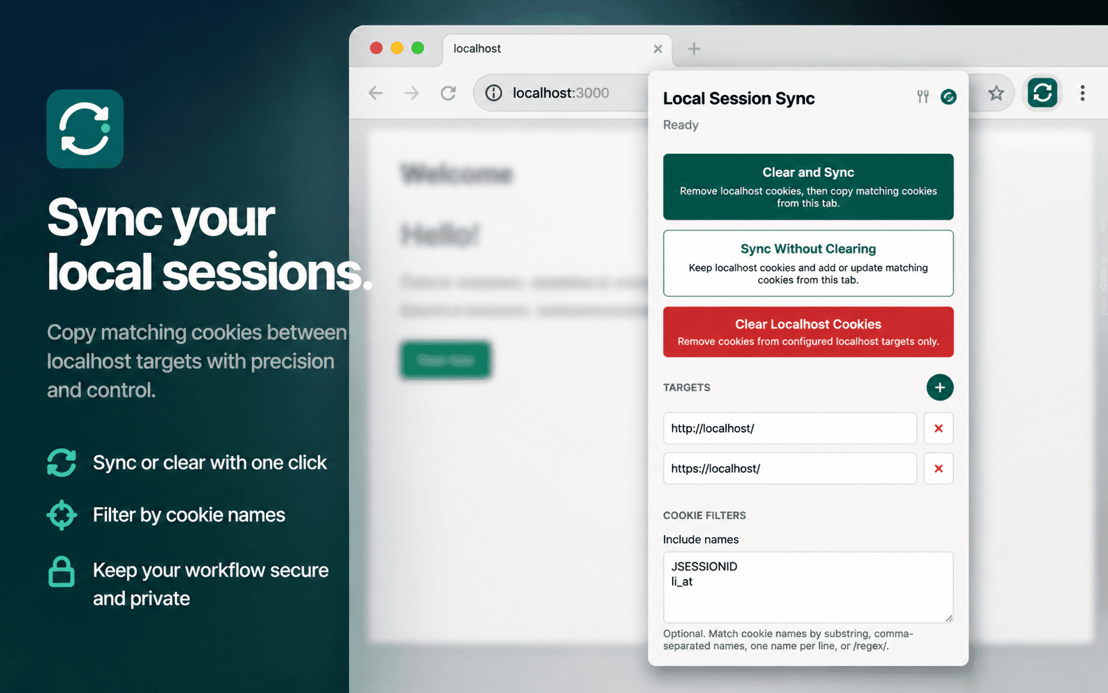 Local Session Sync extension popup